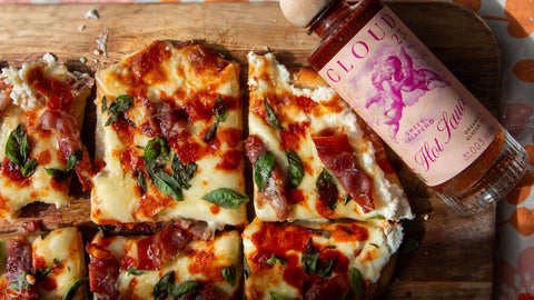 Prosciutto & Ricotta Flatbread with Hot Honey + Jalapeño Heat